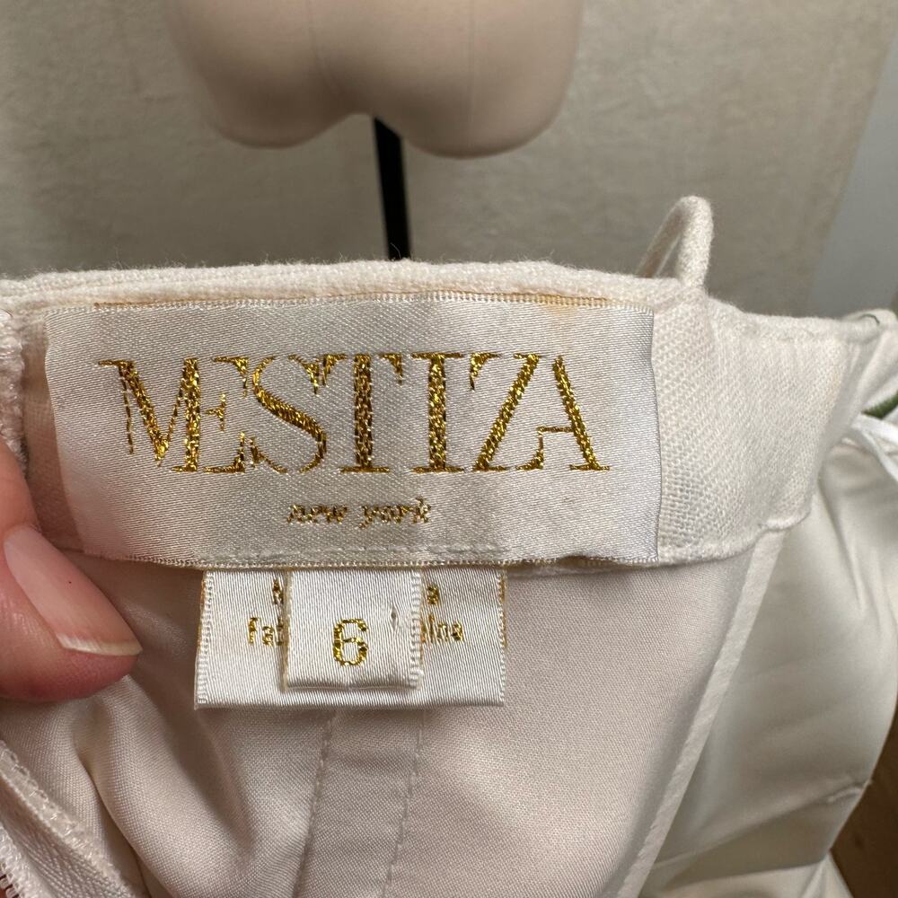 Mestiza Cleo Ballgown Cream Green Palm Leaf High Low Dress Linen Wedding Size 6 - Picture 12 of 16